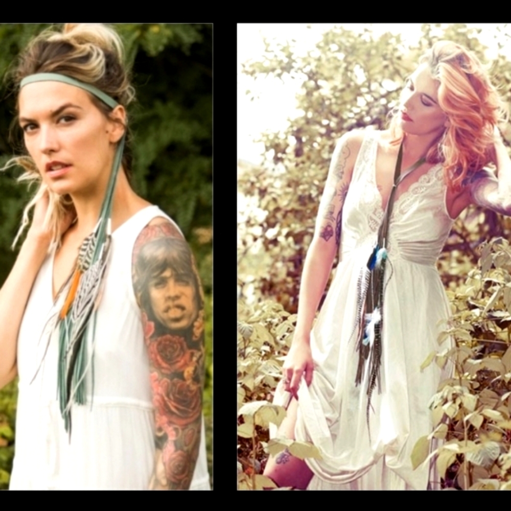 Coachella Necklace /Headband Leather Feather Great Magnolia Pearl Boho accessory